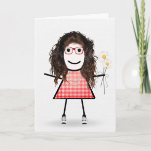 Birthday Stick Girl With Daisies Card