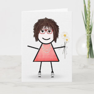 Birthday Stick Girl With Daisies  Card
