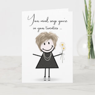 Birthday Stick Girl with Daisy Bouquet Card