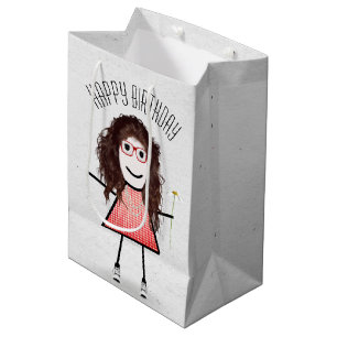 Birthday Stick Girl with Daisy Medium Gift Bag