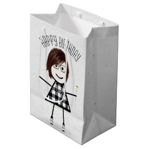 Birthday Stick Girl with Daisy Medium Gift Bag