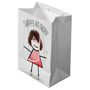 Birthday Stick Girl with Daisy Medium Gift Bag