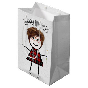 Birthday Stick Girl with Daisy Medium Gift Bag
