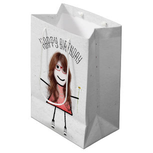 Birthday Stick Girl with Daisy  Medium Gift Bag