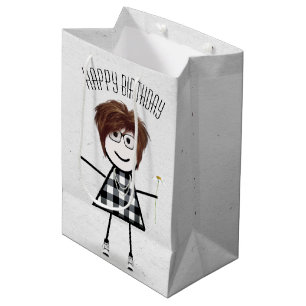 Birthday Stick Girl with Daisy Medium Gift Bag