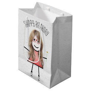Birthday Stick Girl with Daisy Medium Gift Bag