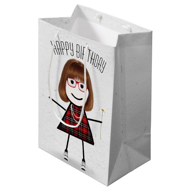 Birthday Stick Girl with Daisy  Medium Gift Bag (Front Angled)
