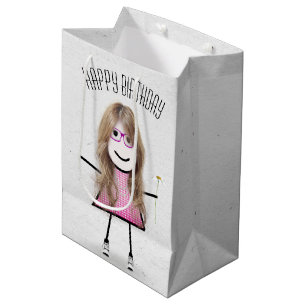 Birthday Stick Girl with Daisy Medium Gift Bag