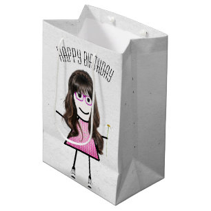 Birthday Stick Girl with Daisy    Medium Gift Bag