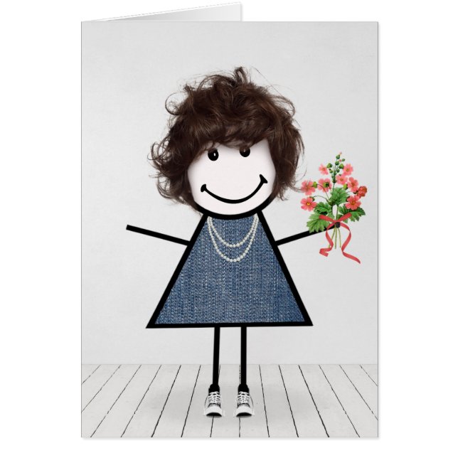 Birthday Stick Girl with Flower Bouquet (Front)