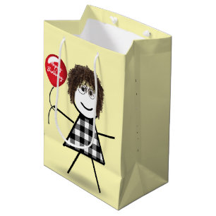 Birthday Stick Girl with Red Balloon Medium Gift Bag