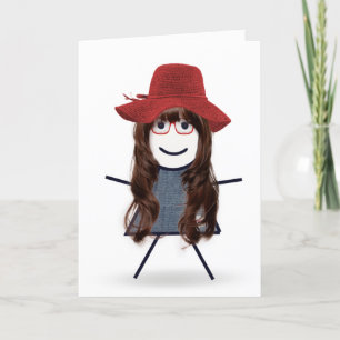 Birthday Stick Girl With Red Hat Card