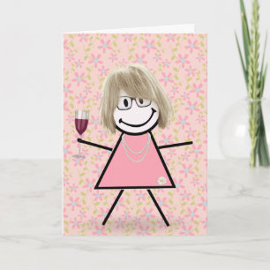 Birthday Stick Girl With Red Wine Card