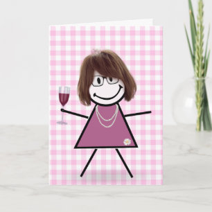 Birthday Stick Girl With Red Wine Card