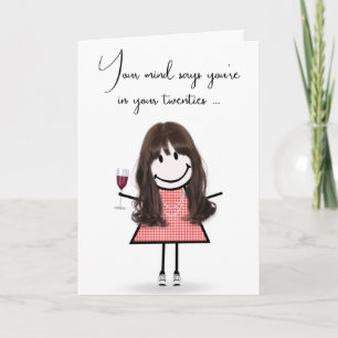 Birthday Stick Girl with Red Wine Card