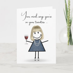 Birthday Stick Girl with Wine Glass  Card