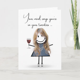 Birthday Stick Girl with Wine Glass  Card