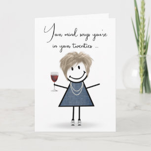 Birthday Stick Girl with Wine Glass  Card