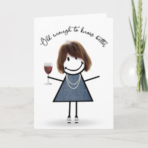 Birthday Stick Girl with Wine Glass Card