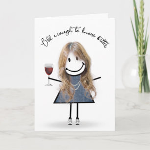 Birthday Stick Girl with Wine Glass Card
