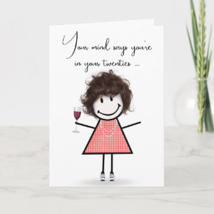 Birthday Stick Girl with Wine Glass  Card
