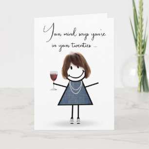 Birthday Stick Girl with Wine Glass  Card