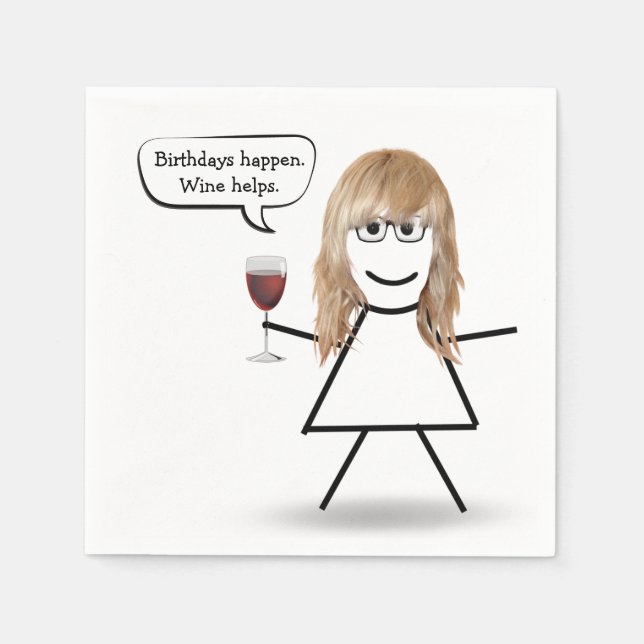 Birthday Stick Girl with Wine Glass Napkin (Front)