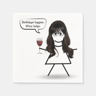 Birthday Stick Girl with Wine Glass  Napkin