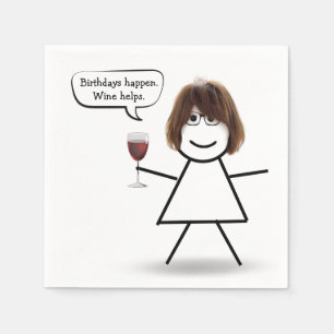 Birthday Stick Girl with Wine Glass  Napkin