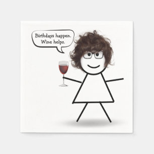 Birthday Stick Girl with Wine Glass Napkin