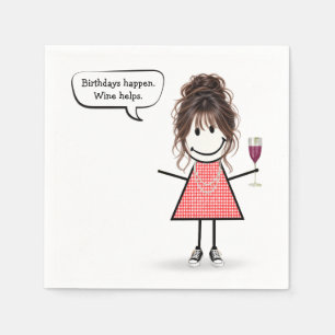 Birthday Stick Girl with Wine Glass Napkin