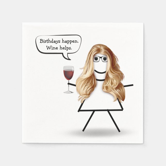 Birthday Stick Girl with Wine Glass  Napkin (Front)