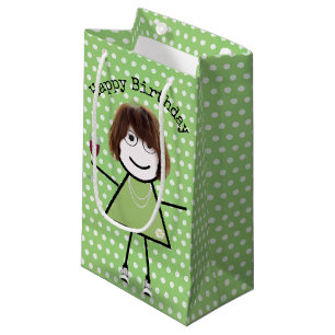 Birthday Stick Girl with Wine Glass Small Gift Bag