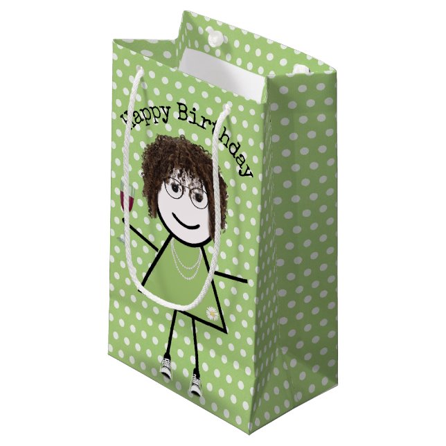 Birthday Stick Girl with Wine Glass Small Gift Bag (Front Angled)