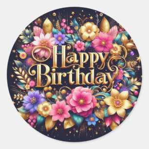 Birthday sticker : colourful floral design