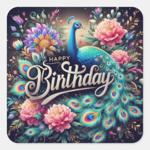 Birthday sticker : peacock Design