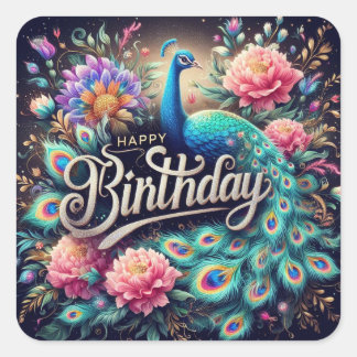 Birthday sticker : peacock Design
