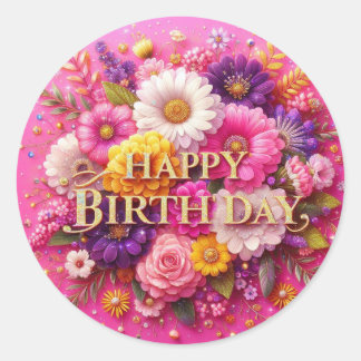 Birthday sticker : Pink Floral Design