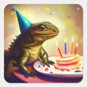 Birthday Stickers with Lizard and Cake