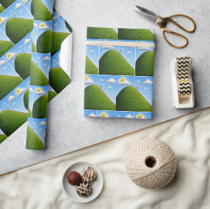 Birthday Stickman Over the Hill Wrapping Paper