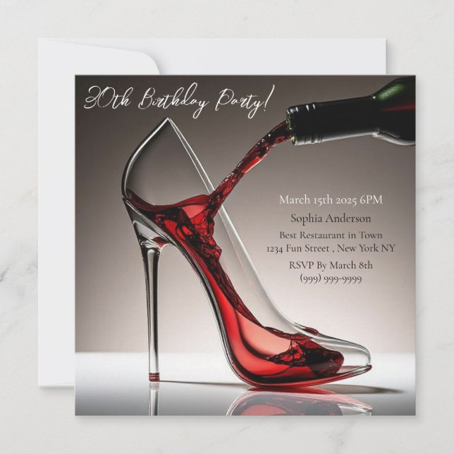 Birthday-Stiletto with Wine Invitation (Front)