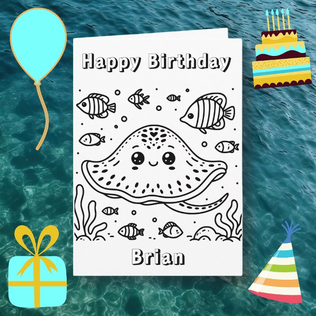 Birthday Stingray | Kid's Colouring Page Card (Creator Uploaded)