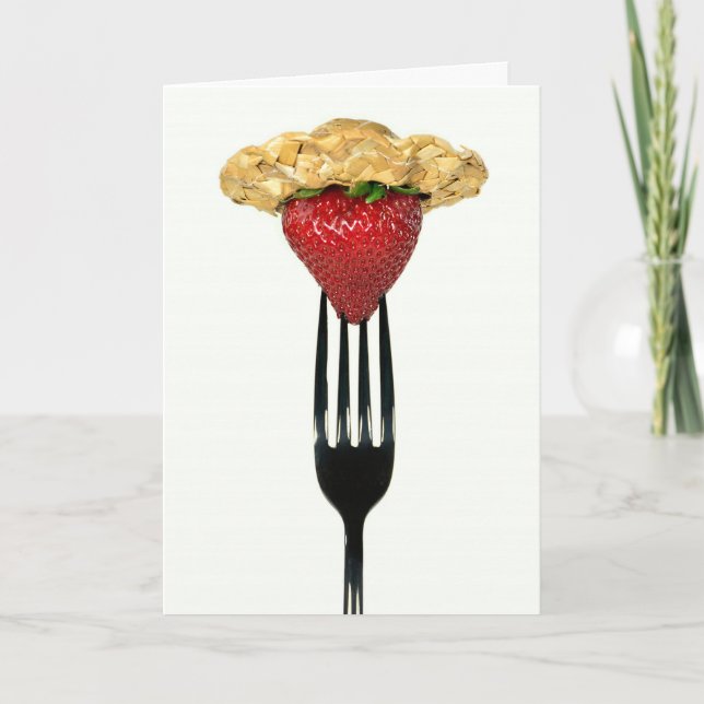 Birthday strawberry on black fork card (Front)