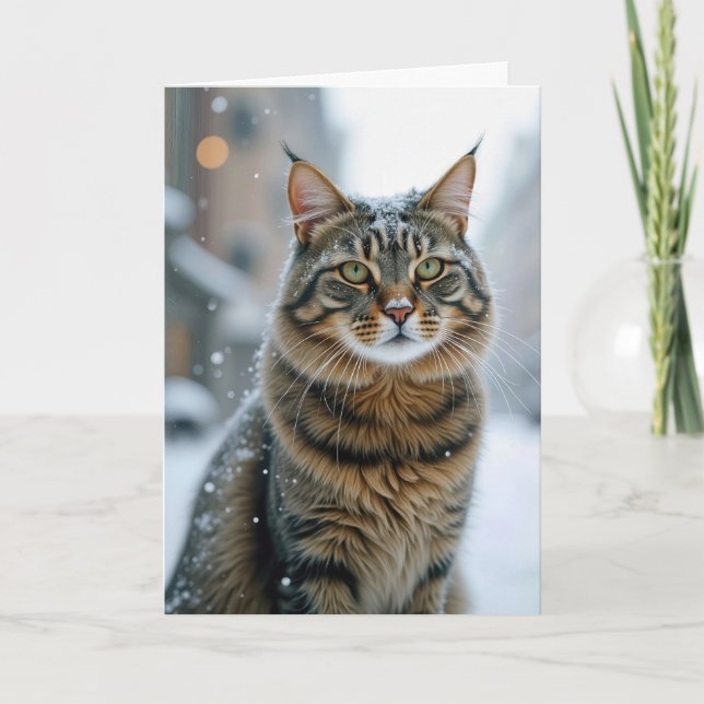 Birthday Street Cat In Snow Card (Front)