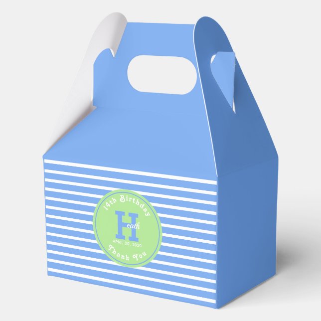 Birthday Stripes Blue⎮White Green Favour Box (Front)