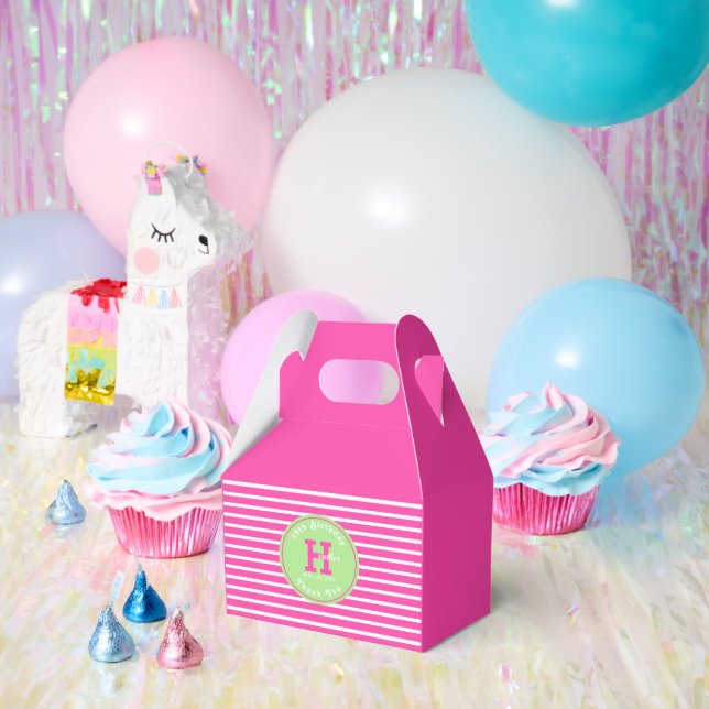 Birthday Stripes Pink⎮White Green Favour Box (Party)