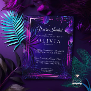 Birthday   Stunning Neon Tropical Foliage Invitation