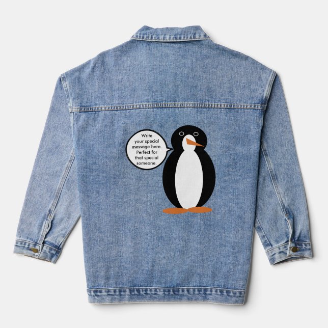 Birthday Suit Talking Ms. Penguin Personalised Denim Jacket (Back)