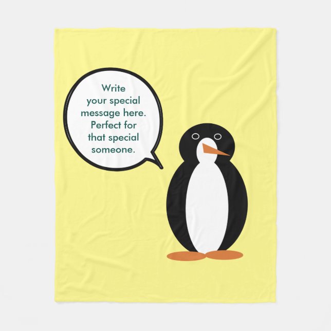 Birthday Suit Talking Ms. Penguin Personalised Fleece Blanket (Front)