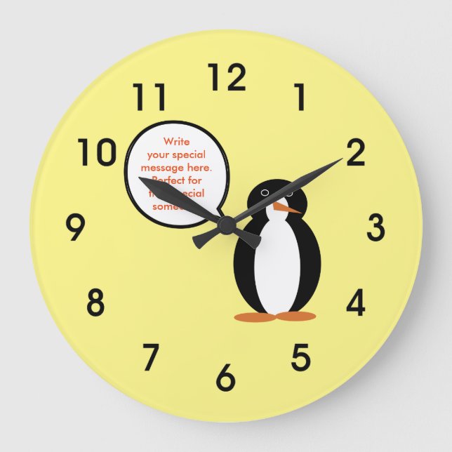 Birthday Suit Talking Ms. Penguin Personalised Large Clock (Front)